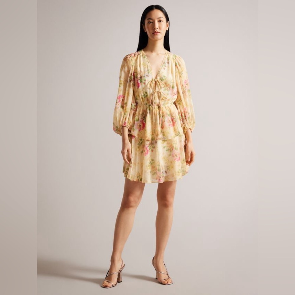 Ted Baker Tamziiy Floral Print Tie Front Mini Dress - Picture 3 of 11